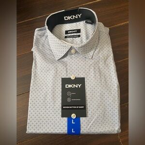 DKNY Men's Dress Shirt Woven Button-Up Regular Fit Light BLUE-WHITE, L